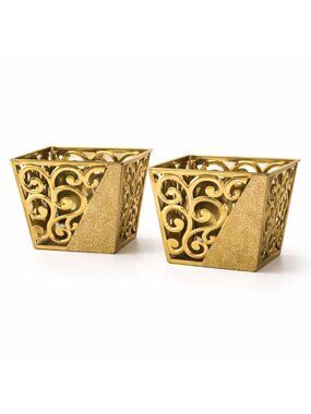 Gold Metal Planter Set Decorative Glam Wedding Centerpiece Hollywood Regency